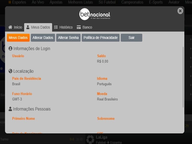 Información solicitada en el registro de Betnacional