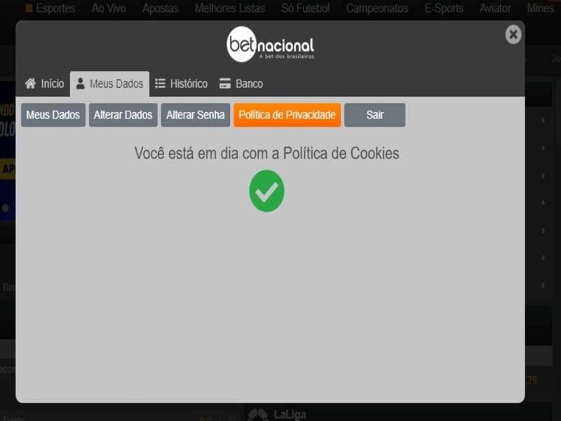 Datos personales en mi cuenta Betnacional